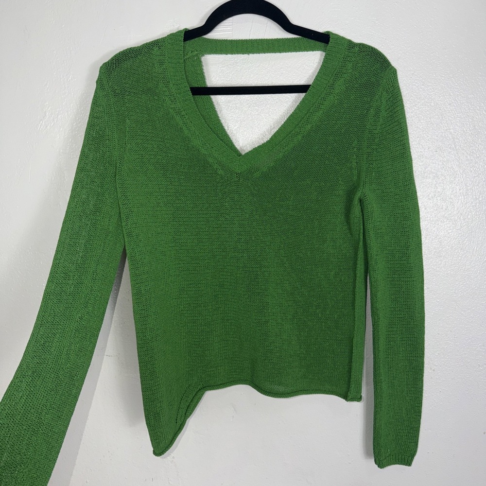 360 Sweater Asymetric Green Knit V Neck Cotton Blend Swater S‎